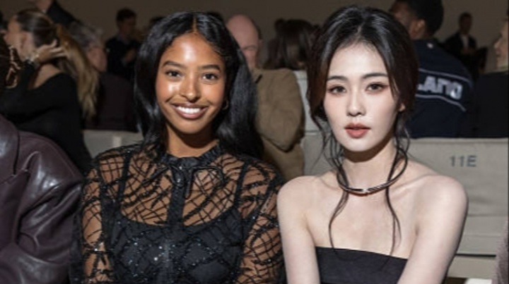 😍黑珍珠vs白玫瑰！科比大女儿与白鹿同框看秀